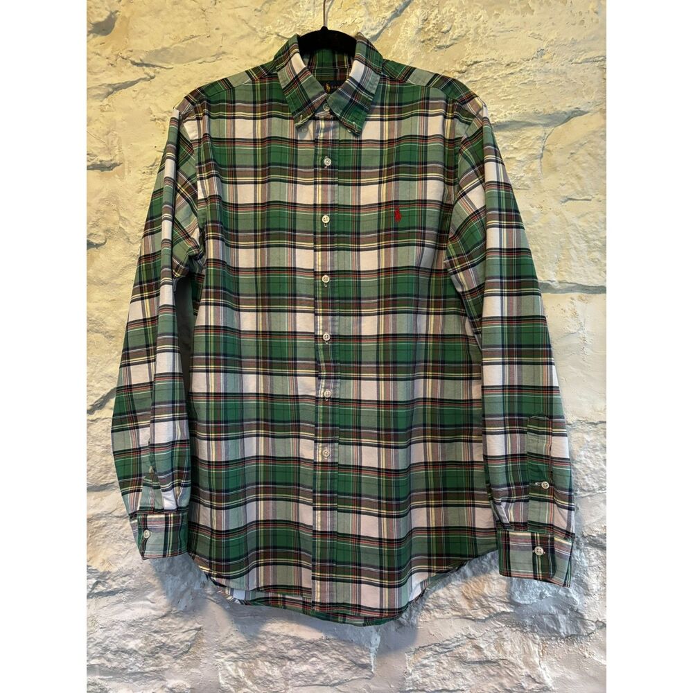 Polo Ralph Lauren Custom Fit Green Plaid Shirt Mens Large Button Down Cotton